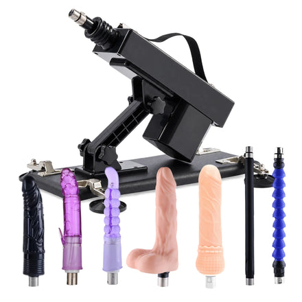Sexlovey A2 thrusting sex machine with 7 attachments including three dildos, two anal plugs and two extension rods