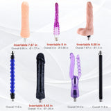 A2 Pro Max 7-attachment size chart showing insertable lengths, overall lengths and diameters of the included attachments.