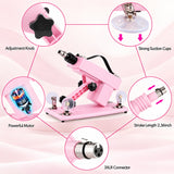 Pink A2 thrusting sex machine featuring adjustable knobs, suction cups, motor, stroke length and 3-pin XLR connector