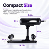 A2 Pro sex machine dimension guide showing its compact body, 9.8-inch housing length and 14.2-inch base width.