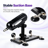 A2 Pro sex machine with suction cup base and close-up of the mounting hardware for stability on smooth, flat surfaces.