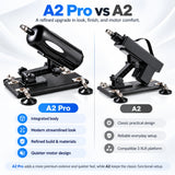 Side-by-side comparison of A2 Pro and standard A2 sex machines, highlighting the integrated rounded housing and classic rectangular design.