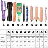 Size guide for 10 attachments included with the A2 thrusting sex machine ultimate bundle