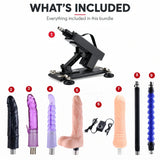 What's included in Sexlovey A2 sex machine bundle with 7 attachments and power controller