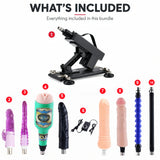 What's included in Sexlovey A2 sex machine bundle with 8 attachments and power controller