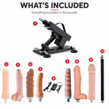 What's included in Sexlovey A2 sex machine bundle with 7 dildos, extension rod and power controller