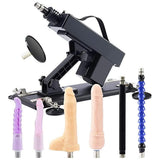 Sexlovey A2 thrusting sex machine with 7 attachments, including dildos, anal plugs, extension rods and suction cup adapter