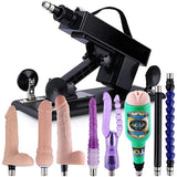 Sexlovey A2 thrusting sex machine with 8 attachments, including 2 dildos with testicles, male cup, extension rods, anal plug and double-ended dildo