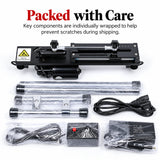 Sexlovey C3 machine components individually wrapped for shipping, including metal support parts, wired controller, and power accessories.