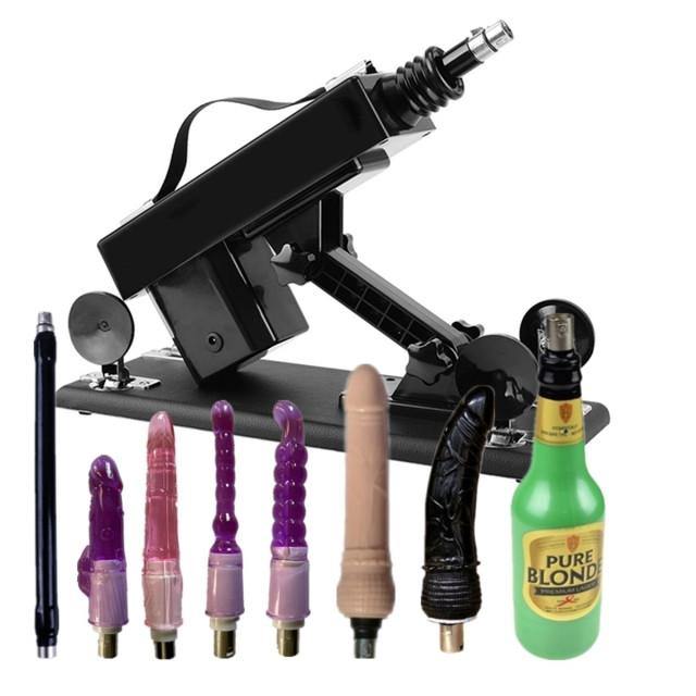 Adjustable sex machine with vagina cup and 7 dildo attachments
